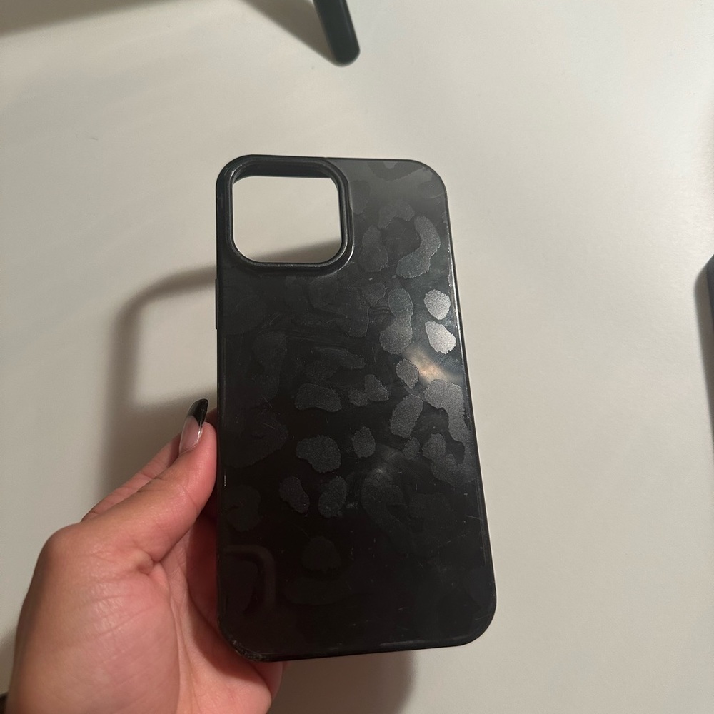 iphone 12 pro max, black leopard print phone case